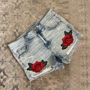 American Eagle Rose Embroidered Jean Shorts